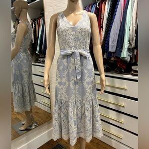 ANTONIO MELANI Light Blue and White Lace Midi Dress